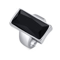Rectangular Black Glass Crystal Stainless Steel Ring