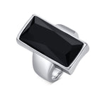 Rectangular Black Glass Crystal Stainless Steel Ring