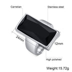 Rectangular Black Glass Crystal Stainless Steel Ring