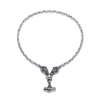 Wolf Head Mjolnir Necklace – Byzantine Chain