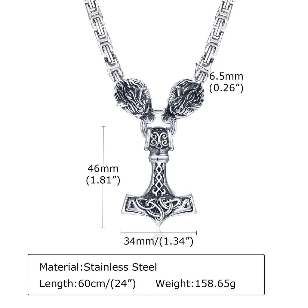 Wolf Head Mjolnir Necklace – Byzantine Chain