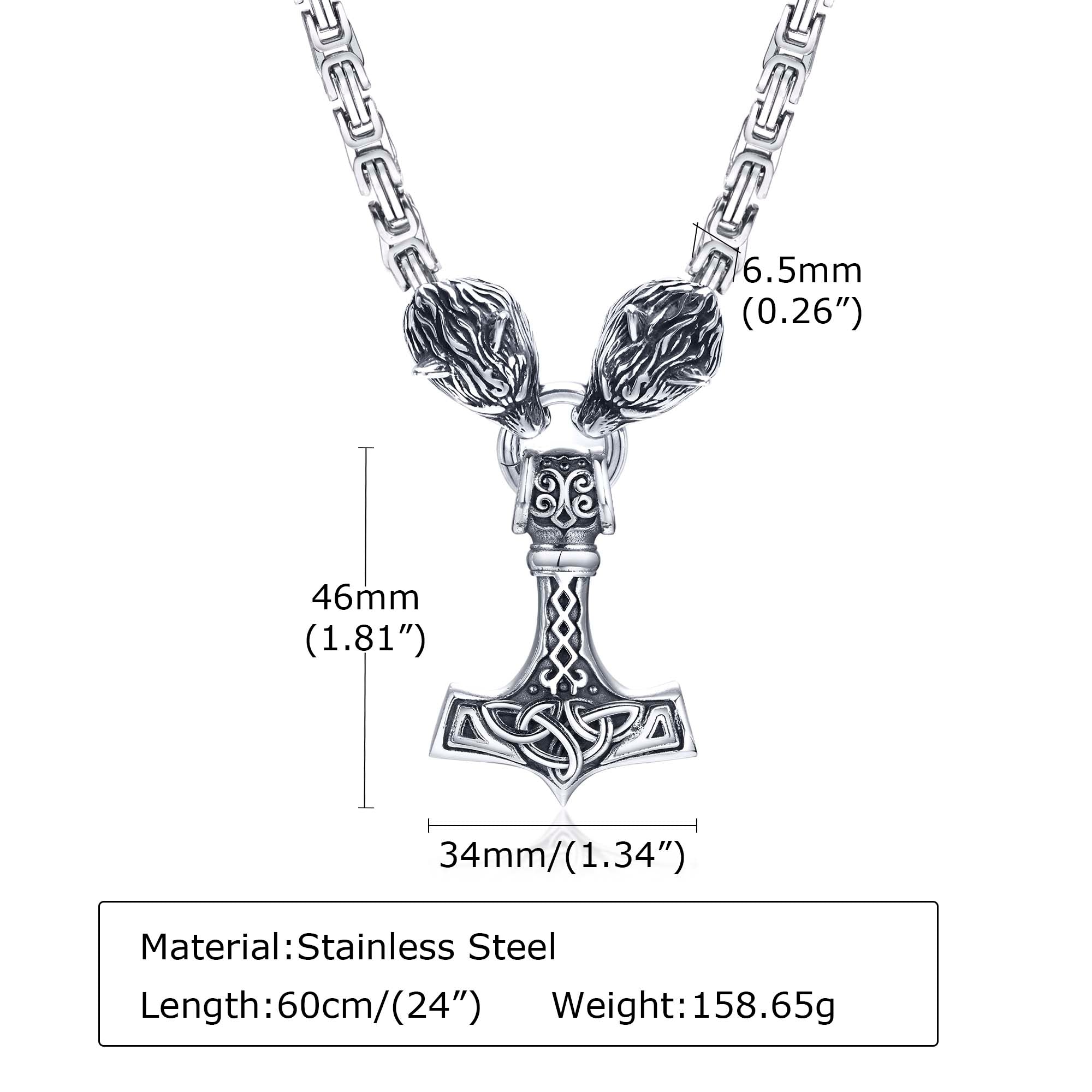 Wolf Head Mjolnir Necklace – Byzantine Chain
