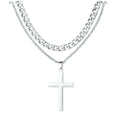 Layered Cuban & Rope Chain Cross Necklace