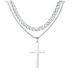 Layered Cuban & Rope Chain Cross Necklace