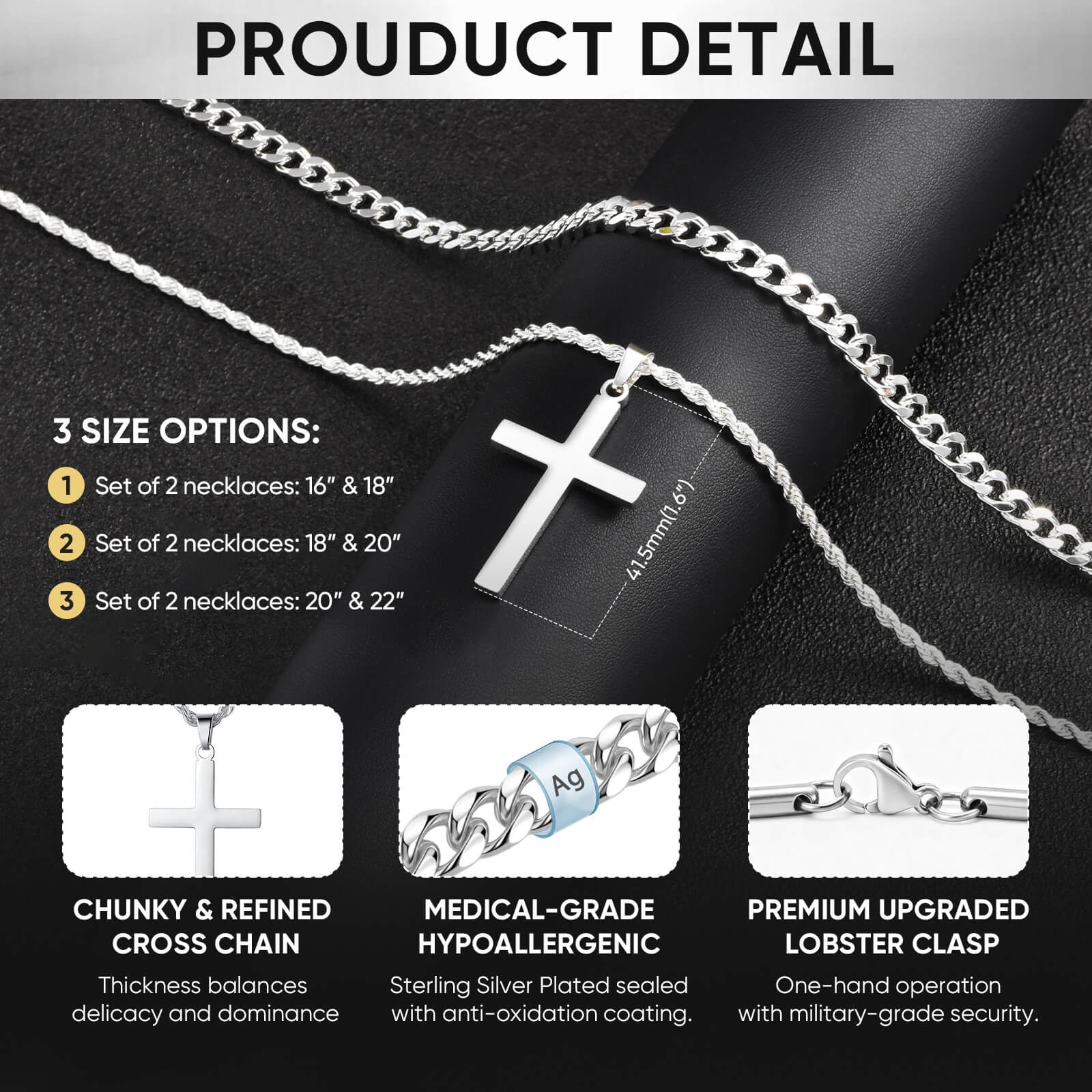 Layered Cuban & Rope Chain Cross Necklace