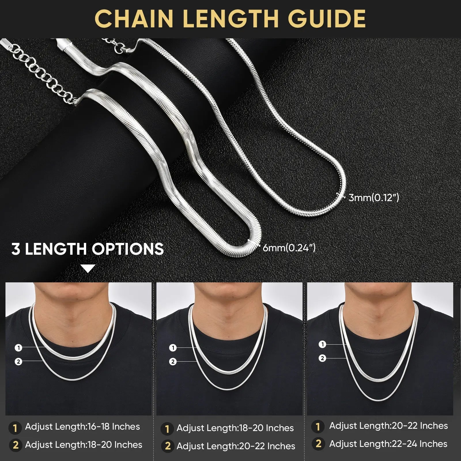 Layered Snake & Herringbone Stainless Steel Chain Necklace