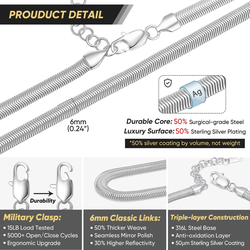 Layered Snake & Herringbone Stainless Steel Chain Necklace