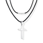 Stainless Steel Cross Pendant Waxed Cord Necklace