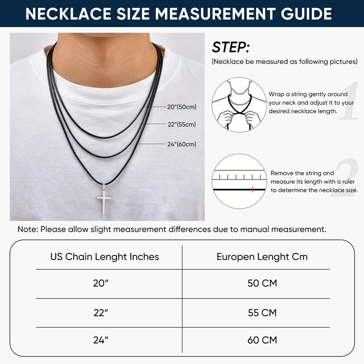 Stainless Steel Cross Pendant Waxed Cord Necklace