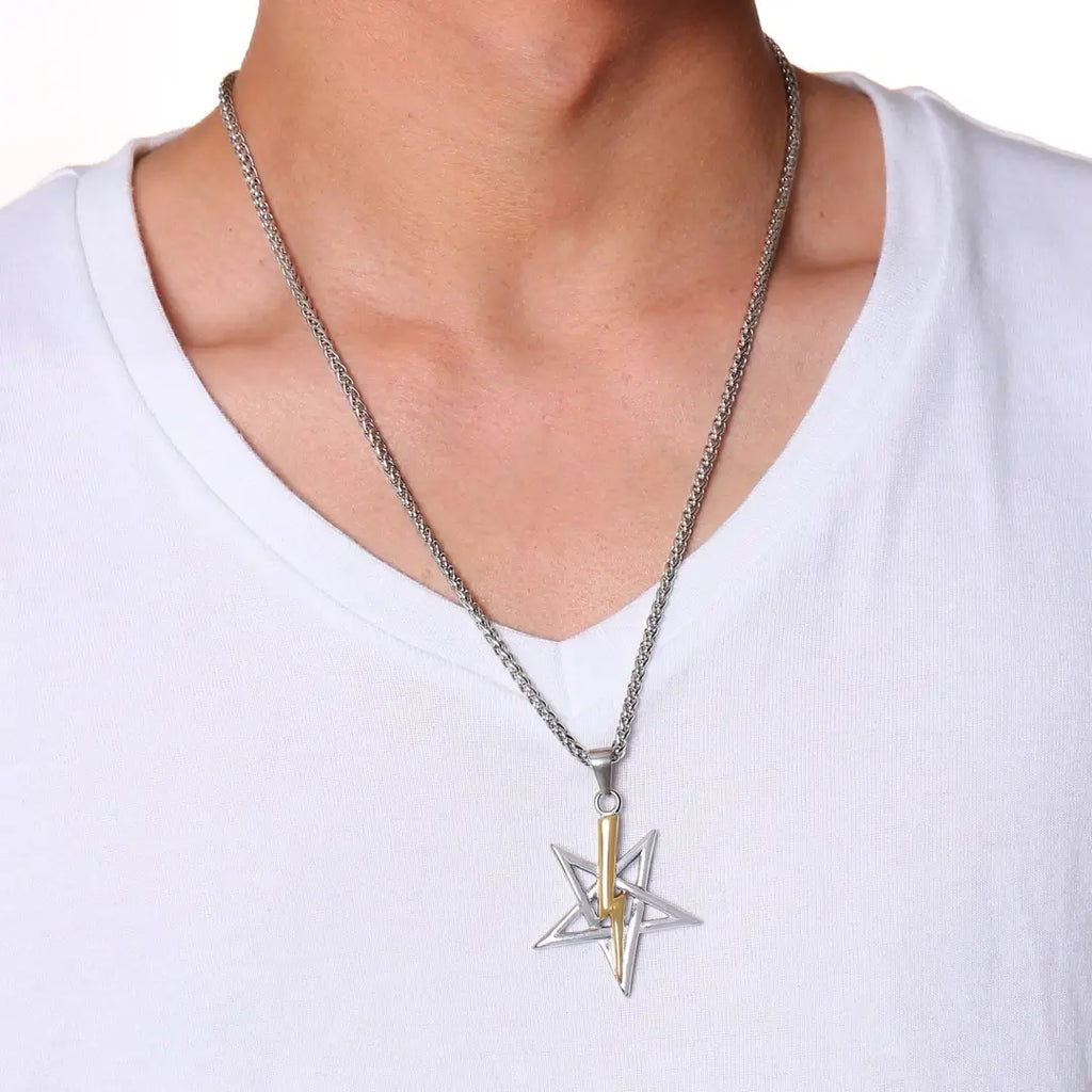 Baphomet Pentagram Stainless Steel Necklace – Leviathan Cross Pendant