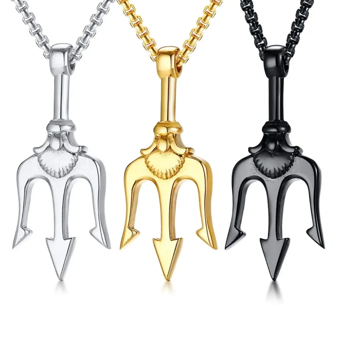Poseidon Trident Stainless Steel Pendant Necklace