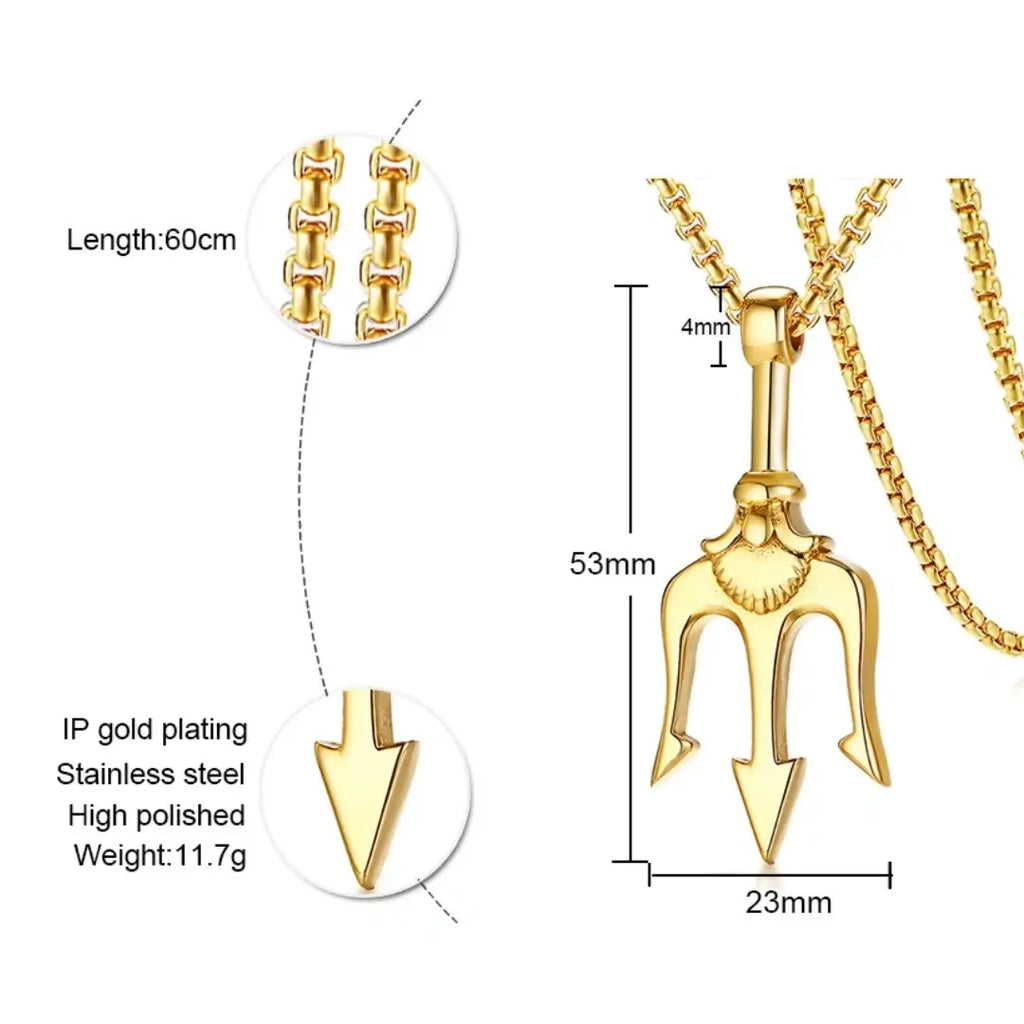 Poseidon Trident Stainless Steel Pendant Necklace