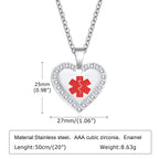 Custom Engraved Stainless Steel Cubic Zirconia Heart Medical Alert Necklace