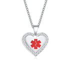 Custom Engraved Stainless Steel Cubic Zirconia Heart Medical Alert Necklace