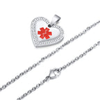 Custom Engraved Stainless Steel Cubic Zirconia Heart Medical Alert Necklace