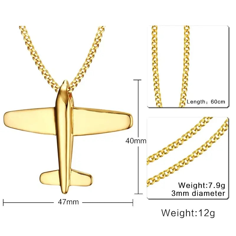 Airplane Stainless Steel Pendant Necklace