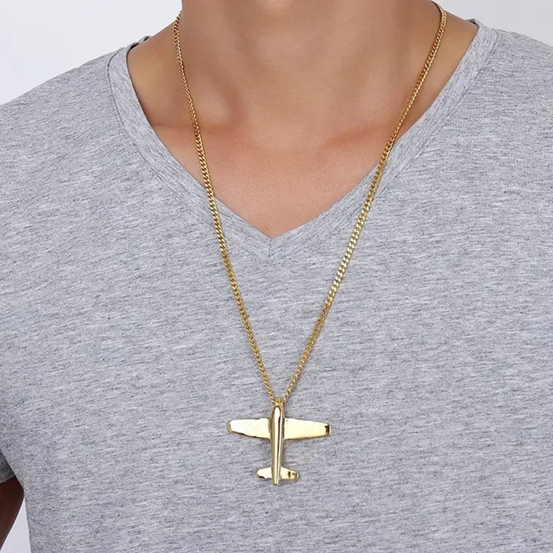 Airplane Stainless Steel Pendant Necklace