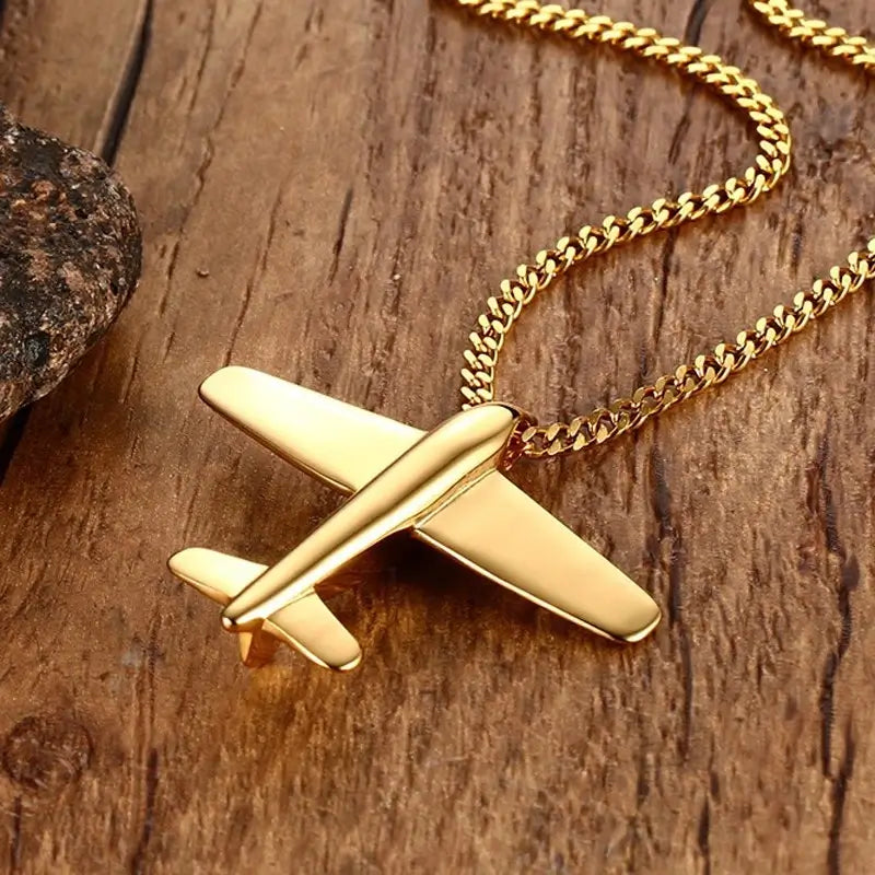 Airplane Stainless Steel Pendant Necklace