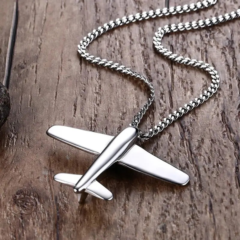 Airplane Stainless Steel Pendant Necklace