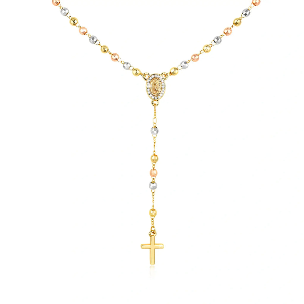 Virgin Mary Rosary Necklace with Crucifix Cross