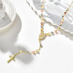 Virgin Mary Rosary Necklace with Crucifix Cross