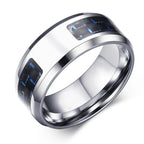 Personalized Polished Steel & Carbon Fiber Men's Flat Ring