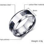 Personalized Polished Steel & Carbon Fiber Men's Flat Ring