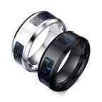 Personalized Polished Steel & Carbon Fiber Men's Flat Ring