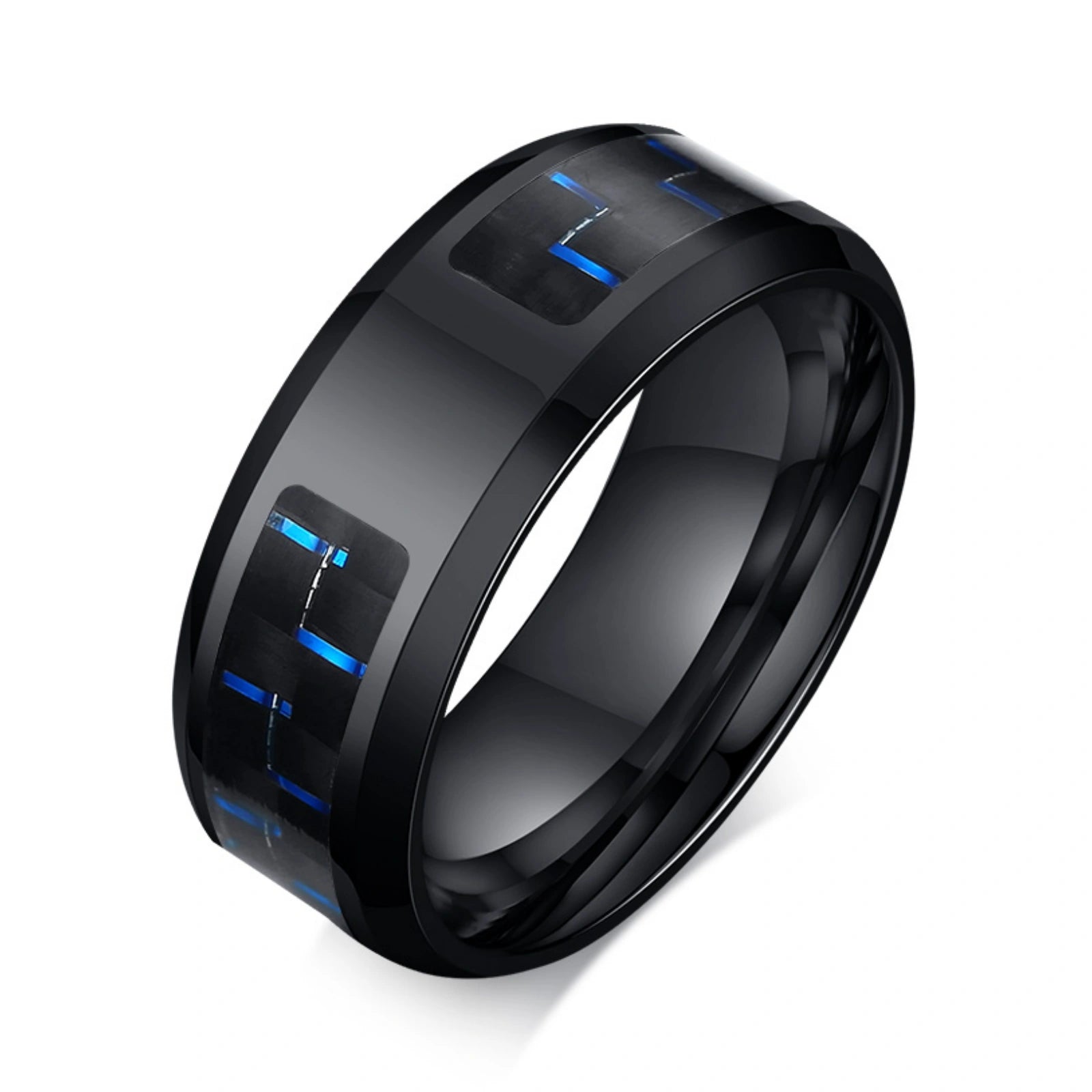 Personalized Polished Steel & Carbon Fiber Men's Flat Ring