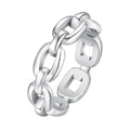 Silver chain-style ring on a white background