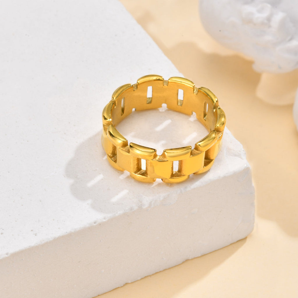 Chunky Link Thumb Ring, 14K Gold Plated Stainless Steel