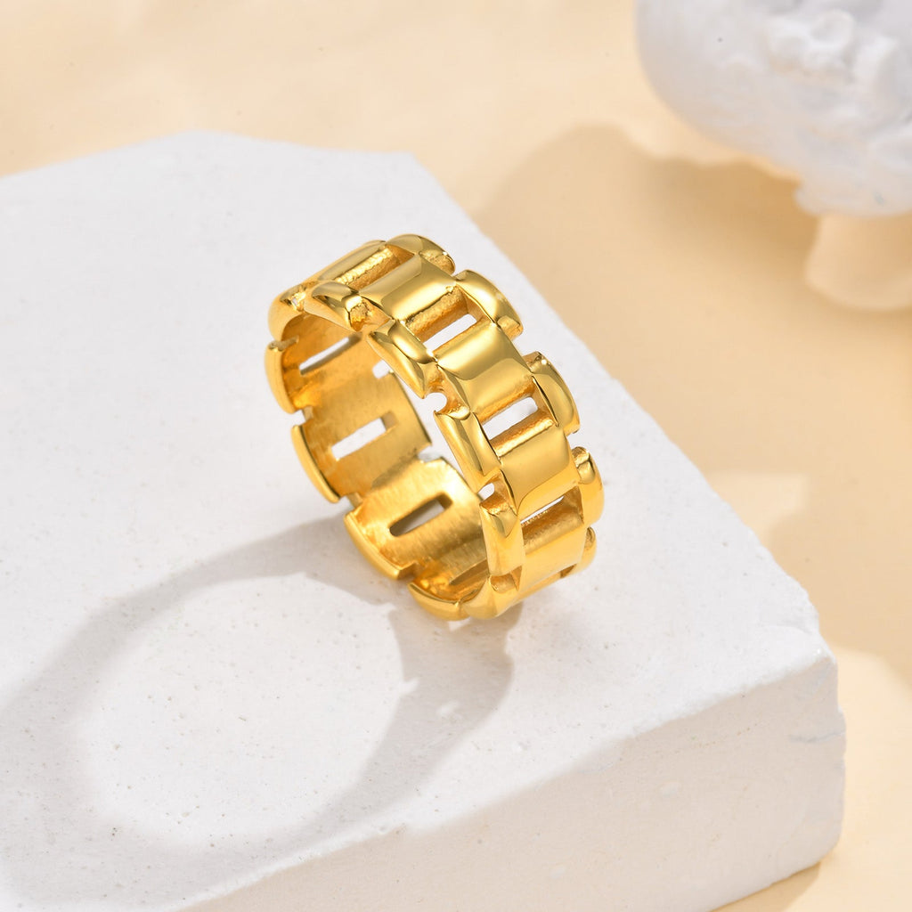 Chunky Link Thumb Ring, 14K Gold Plated Stainless Steel