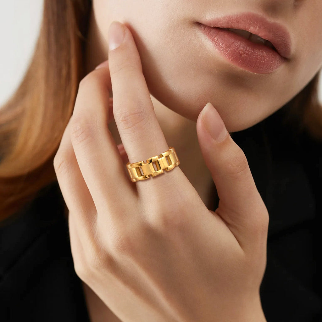 Chunky Link Thumb Ring, 14K Gold Plated Stainless Steel
