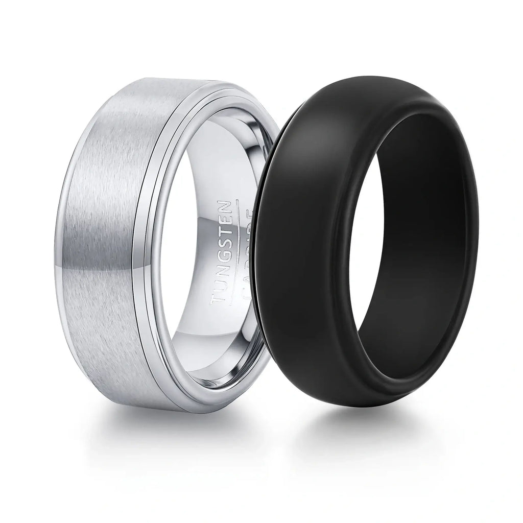 2-Piece Men's Tungsten & Silicone Ring Set