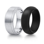 2-Piece Men's Tungsten & Silicone Ring Set
