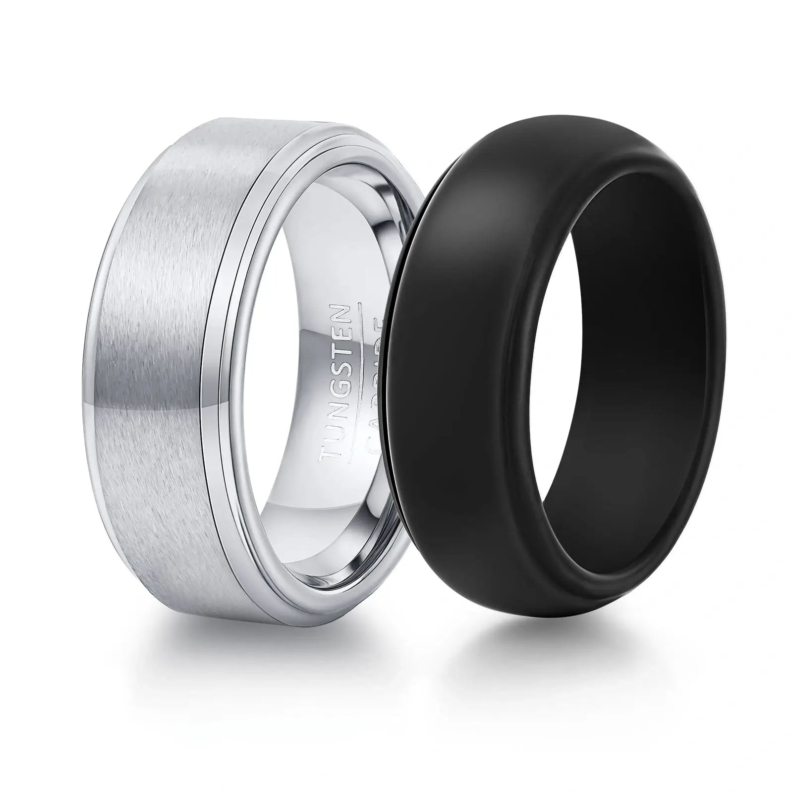 2-Piece Men's Tungsten & Silicone Ring Set