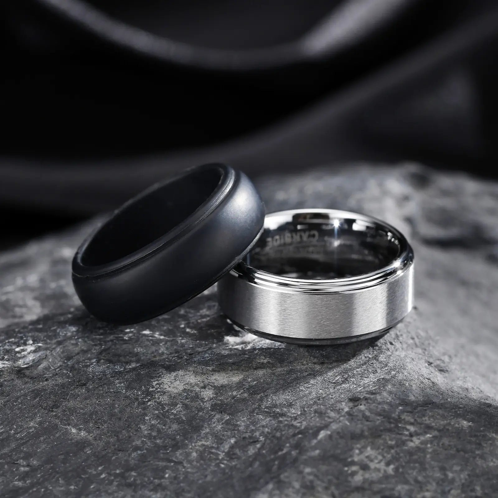 2-Piece Men's Tungsten & Silicone Ring Set