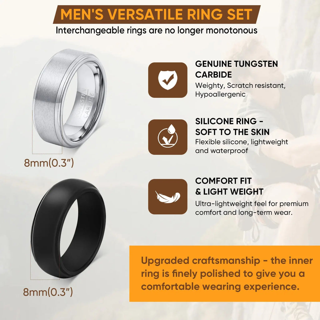 2-Piece Men's Tungsten & Silicone Ring Set