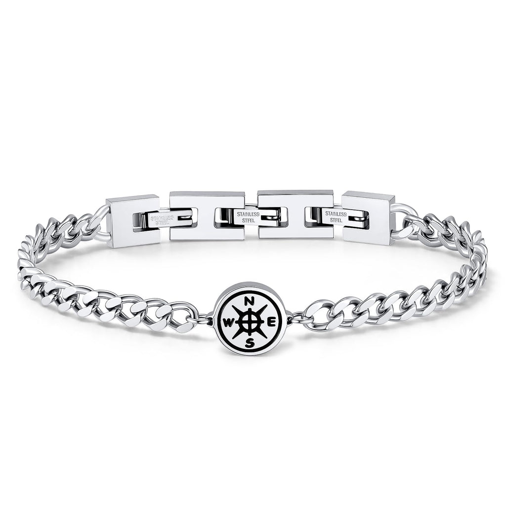 Stainless Steel Compass Medallion Cuban Link Bracelet