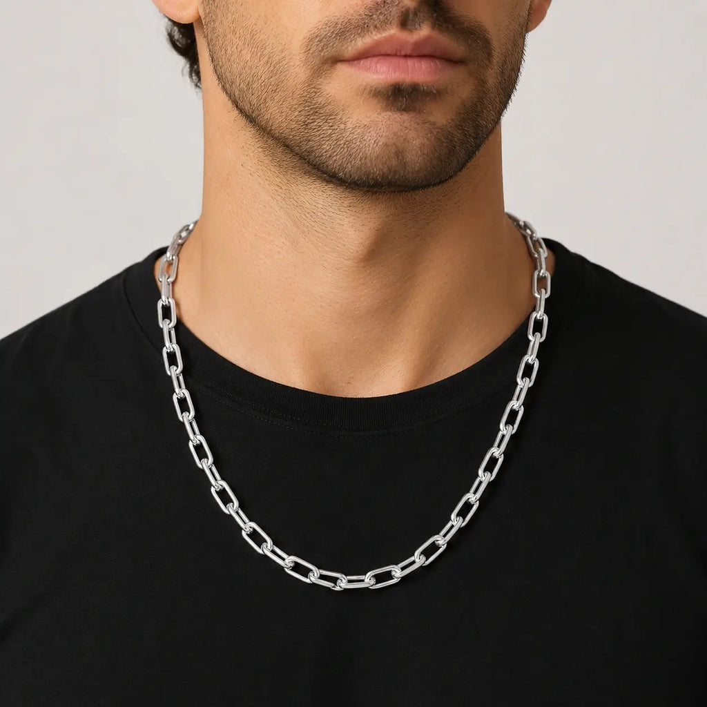 Paperclip Necklace, Diamond-Cut Stainless Steel