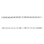 Close-up of a silver medical ID link bracelet showing cubic zirconia accents and polished stainless steel links.