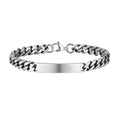 Silver stainless steel ID chain bracelet with a polished blank engraving plate.