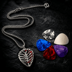Skull guitar pick holder necklace with copper pendant and stainless steel chain