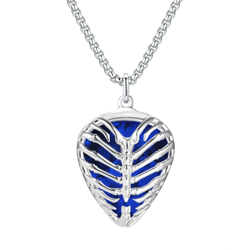 Skull pendant guitar pick holder necklace with stainless steel chain